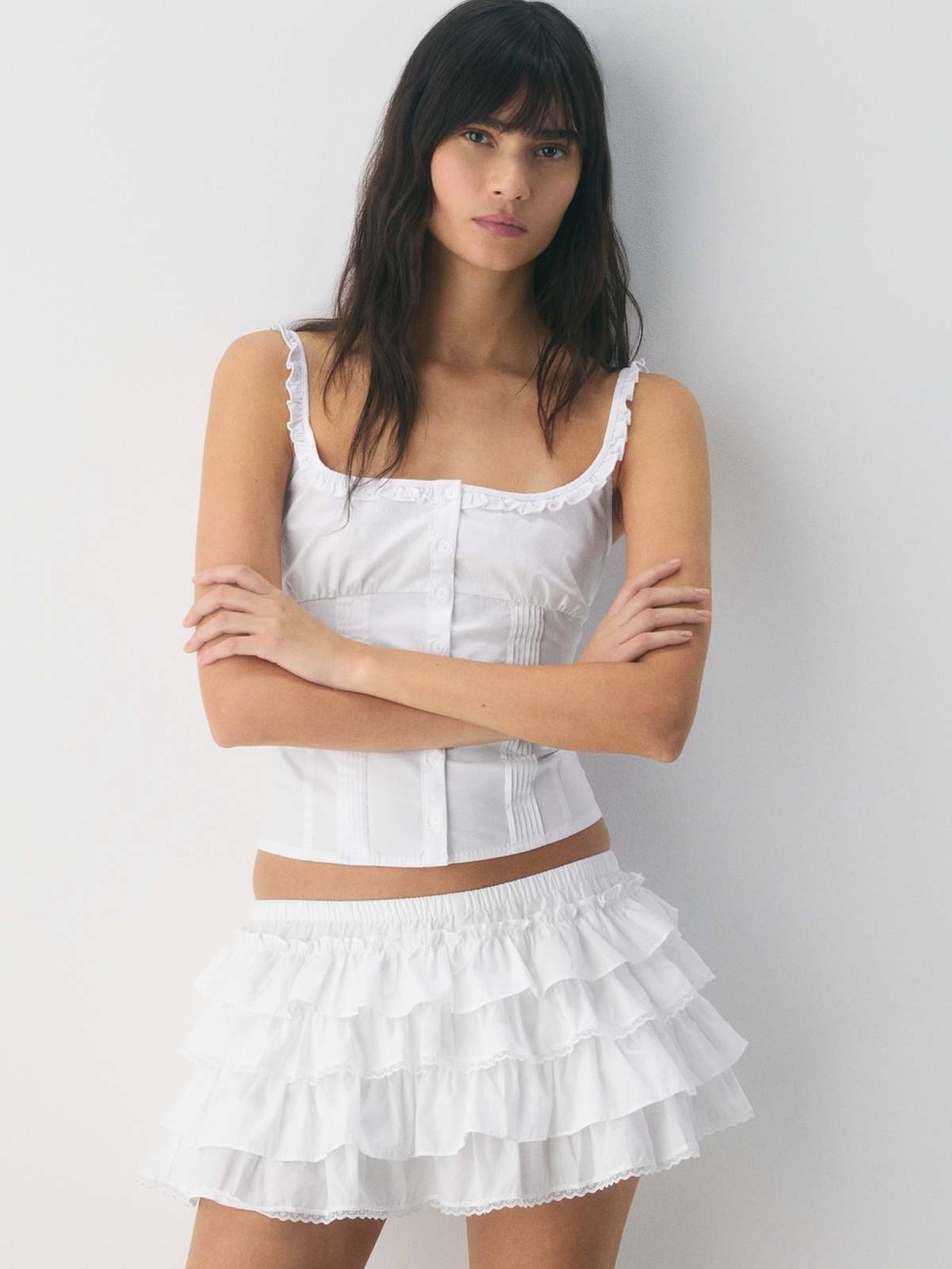 NWT Aritzia Sunday Best White Ruffle Mini Skirt - With Undershorts